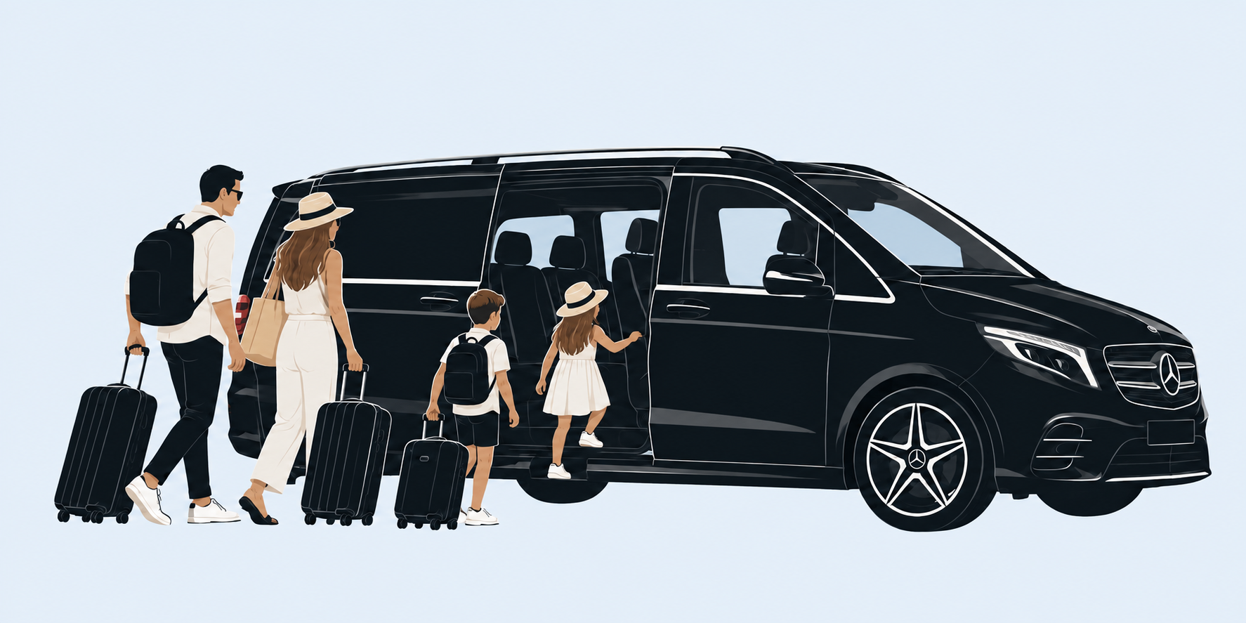 Mercedes Clase V con una familia y su equipaje
